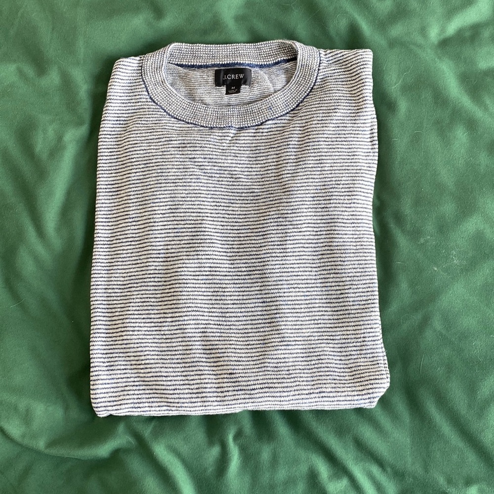 J crew mens blue striped linen sweater
